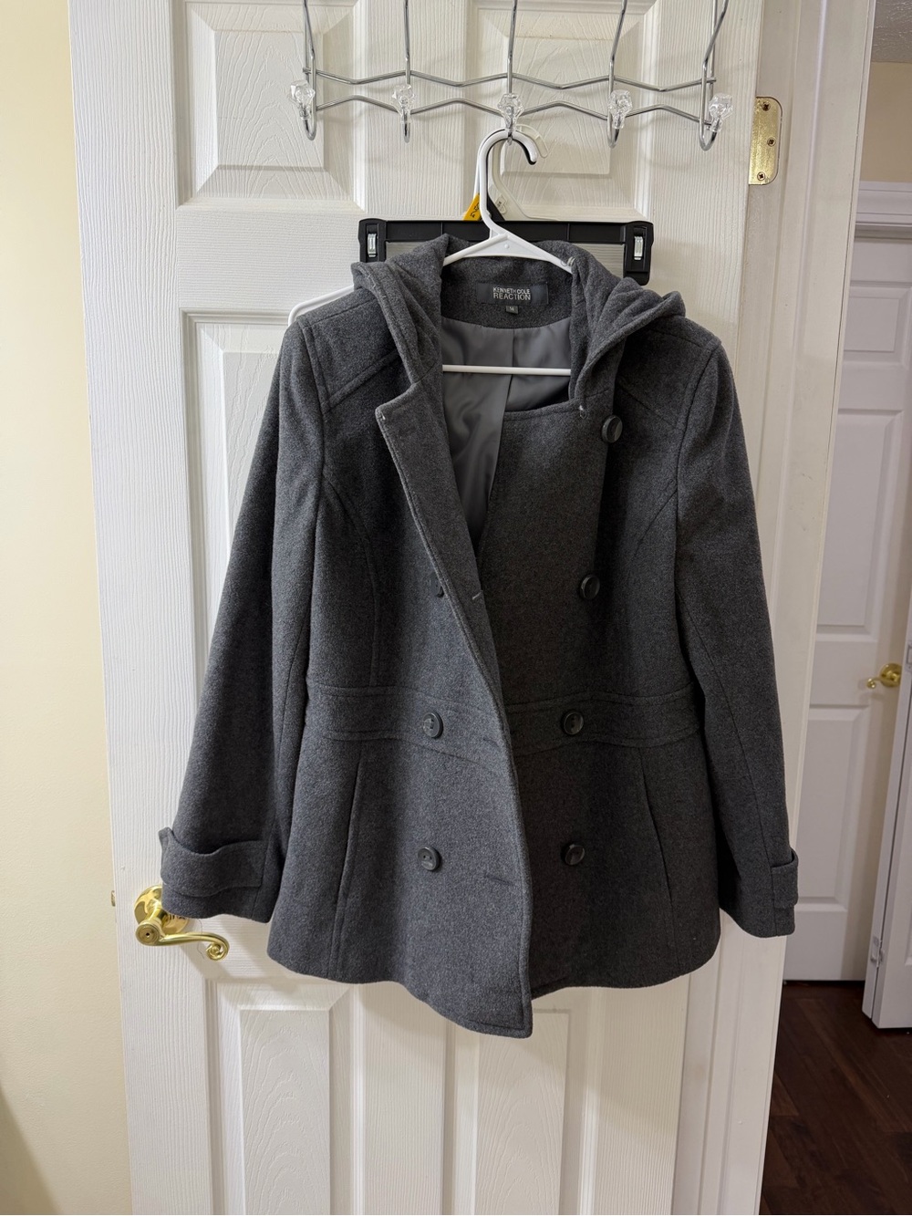 Kenneth Cole Reaction Women's Hooded Pea Coat - Charcoal Gray
